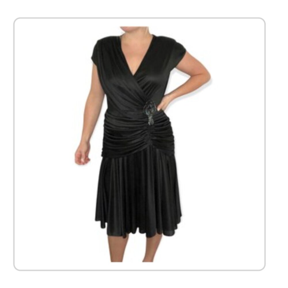 Mayvens of California Vintage Black Party Dress w Drop Waist - Size 16